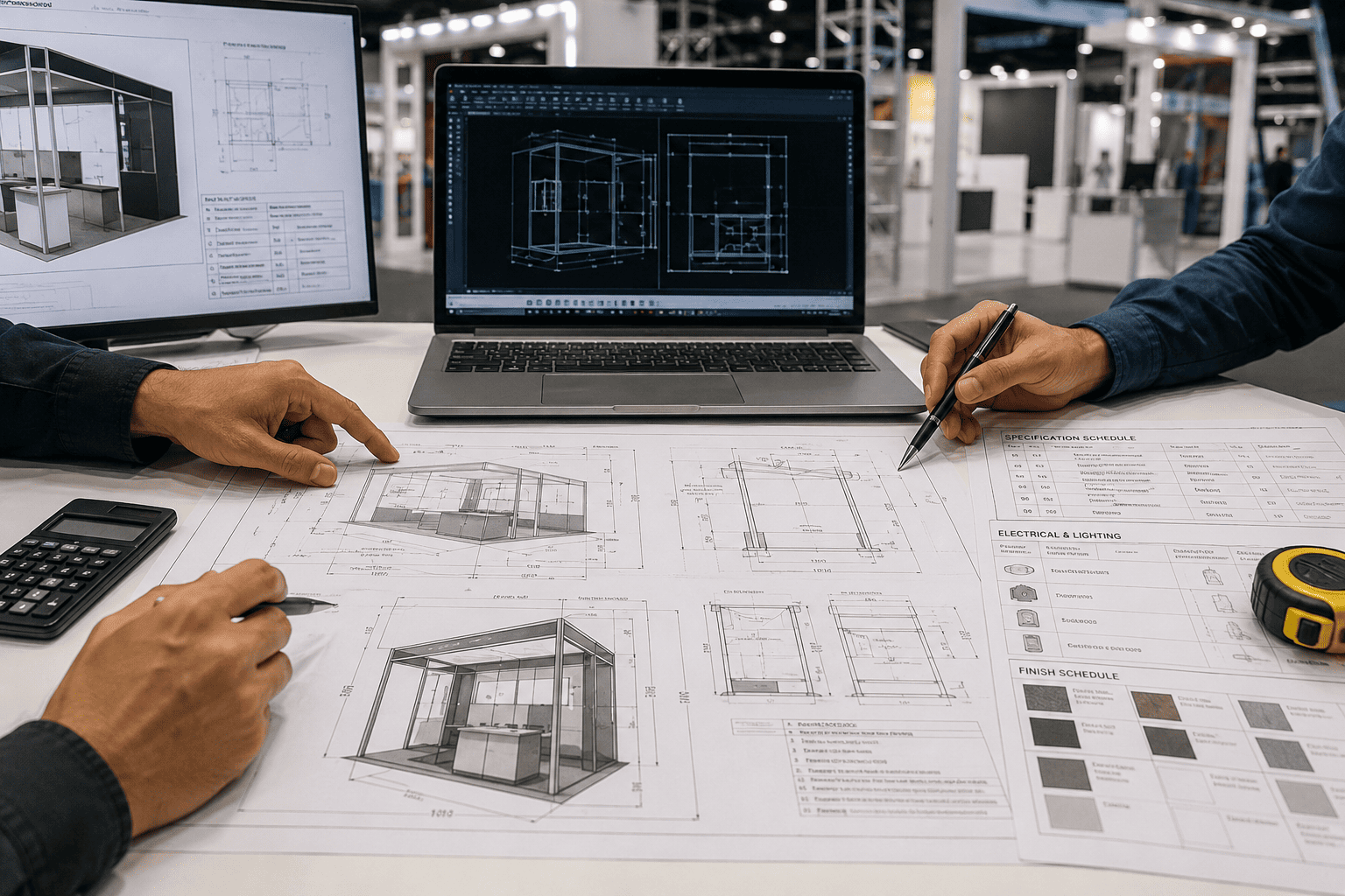 Booth builder reviewing project specifications